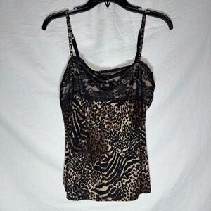 Womens Animal Print Lace Trim Camisole Top Leopard Y2K Brown Size‎ Large